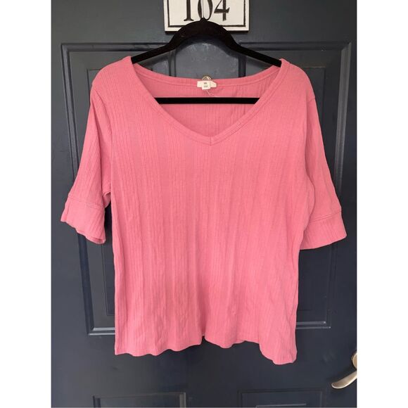 ANA A New Approach Pink Striped V-Neck Blouse Cotton Top, Size XXL - Picture 2 of 10